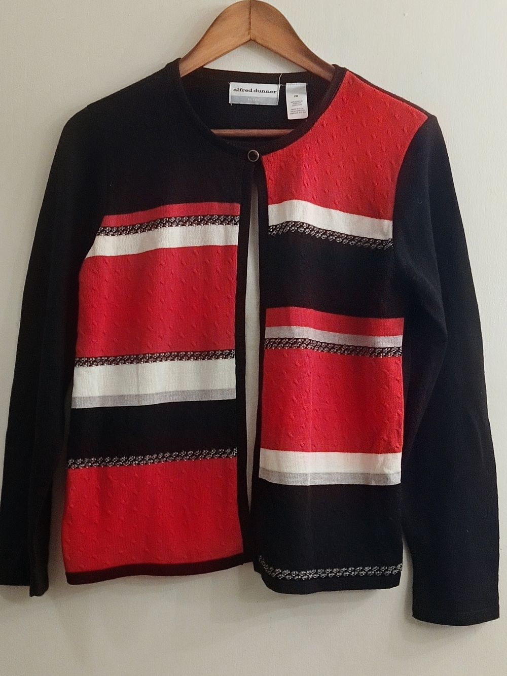 Alfred Dunner Red, Black & White Striped Women’s Cardigan